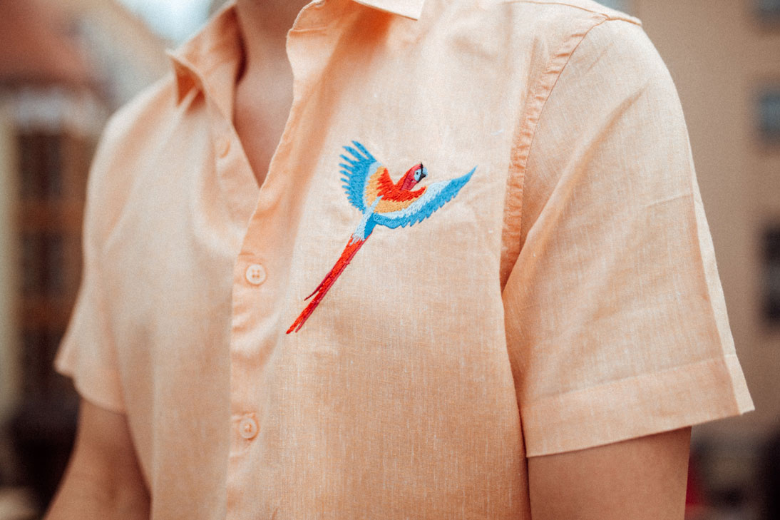 Hemd mit Stickerei | orangenes Hemd | Papagei | Mister Matthew 4