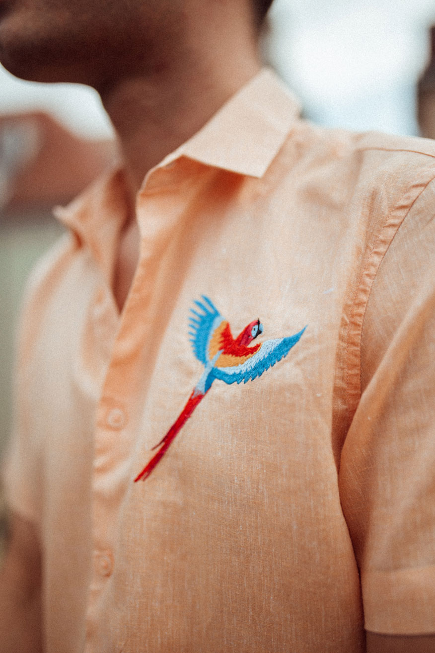 Hemd mit Stickerei | orangenes Hemd | Papagei | Mister Matthew 5