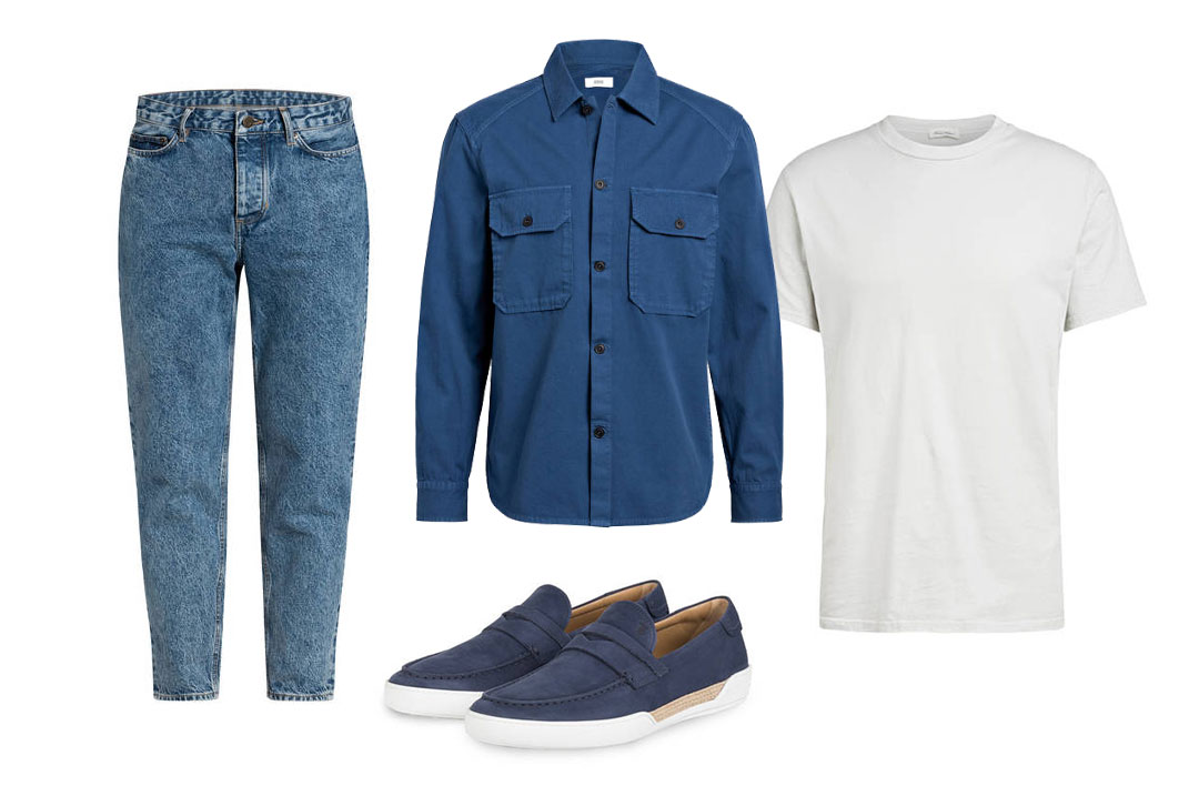 Blaues Jeans Outfit für Männer.