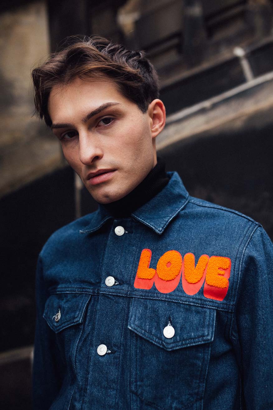 Blue Denimjacket with "Love" Print.