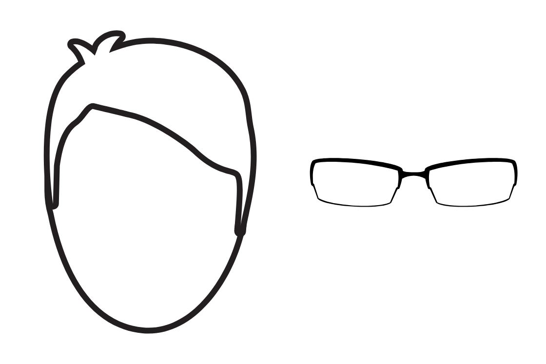 Runde Gesichtsform, quadratische Brille.